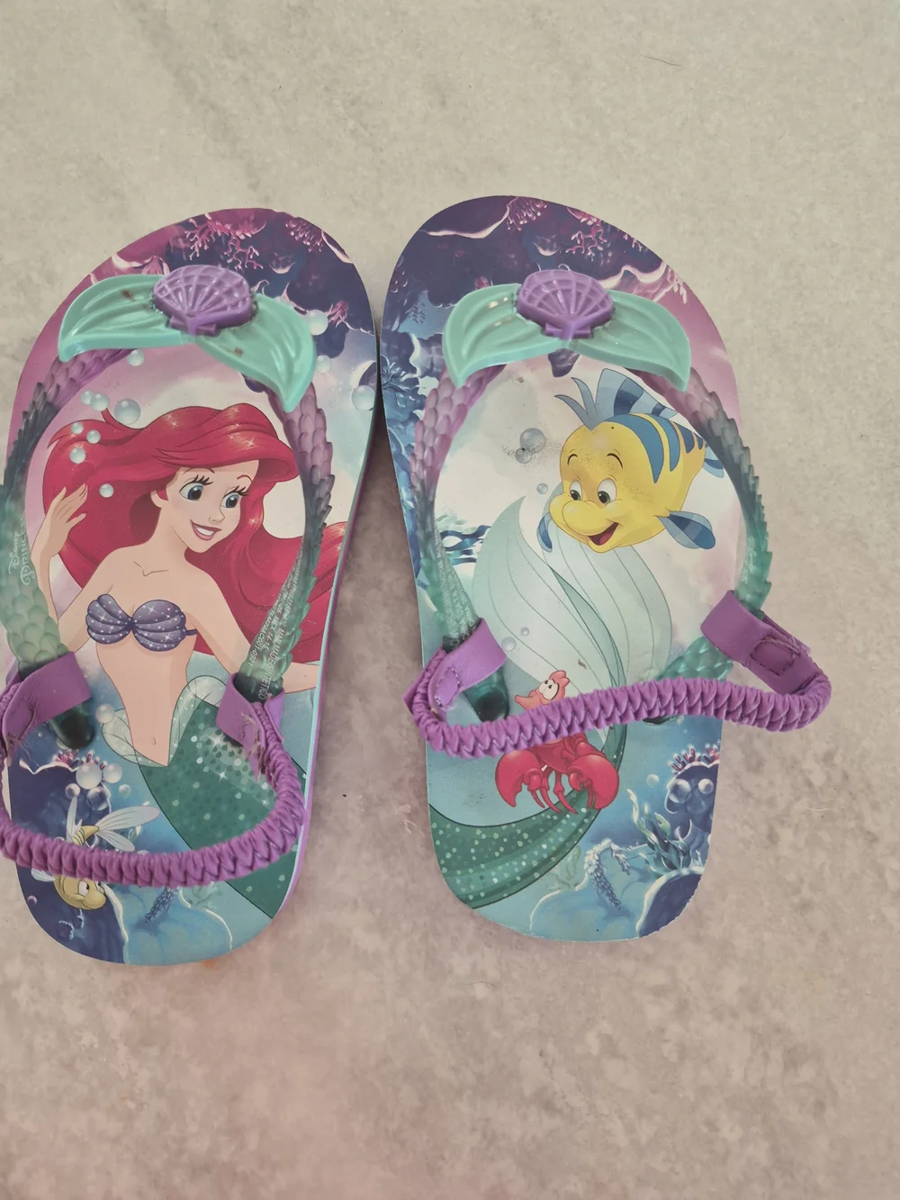Disney Little Mermaid Kids Flip Flops - Purple & Aqua Size 7/8